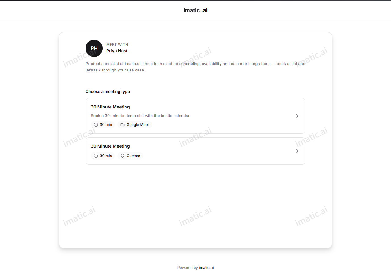 A host profile card at the top of the booking page