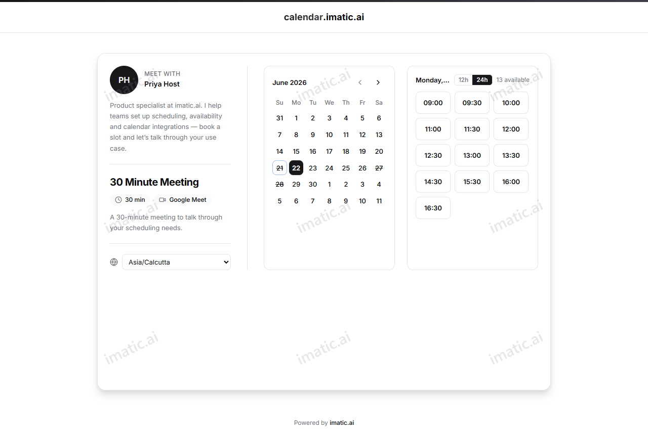 A visitor routed straight to an event type's booking page